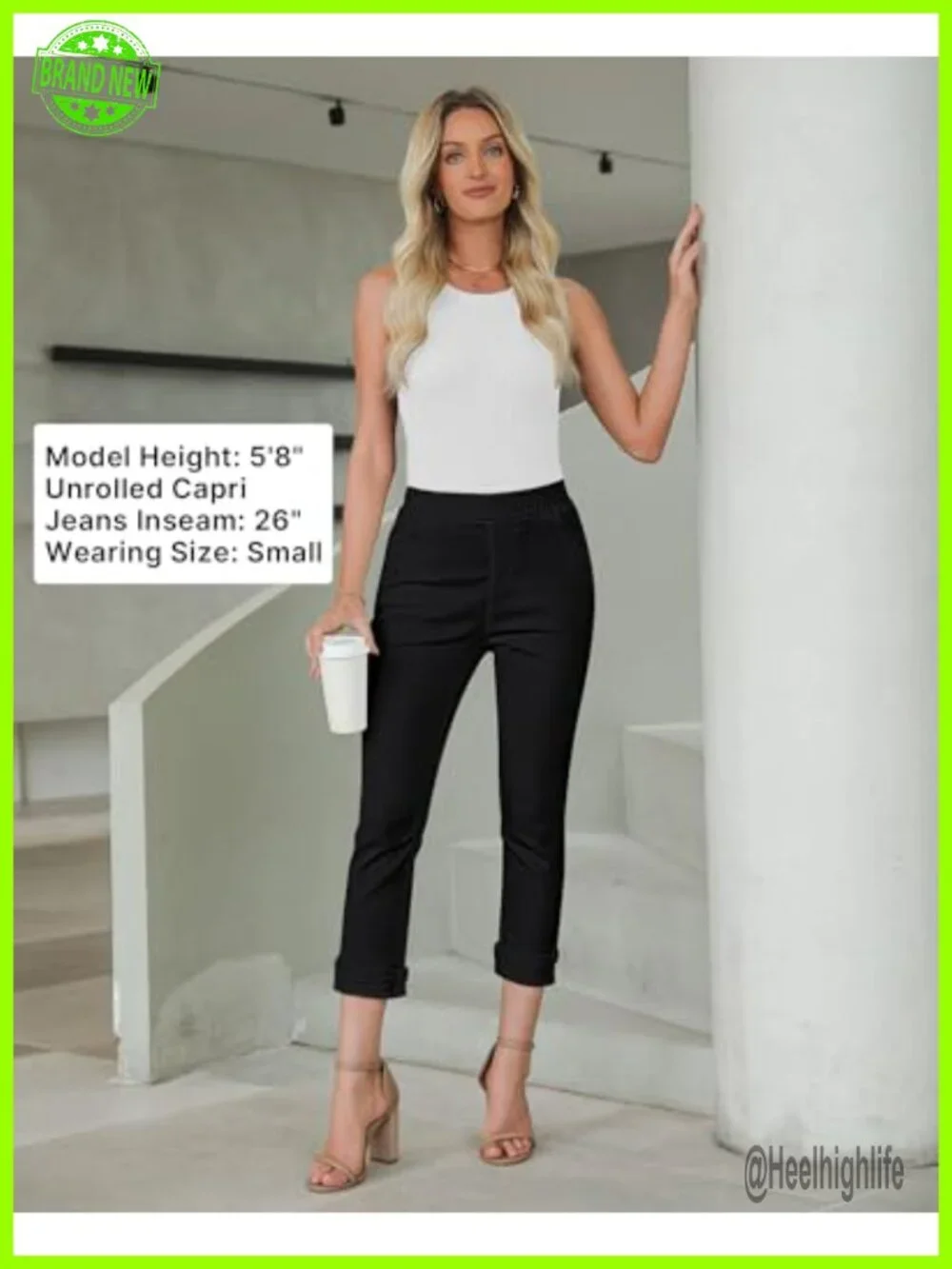 Women High Waisted Skinny Capri Jeans Stretch Pull On Denim Crop Capris